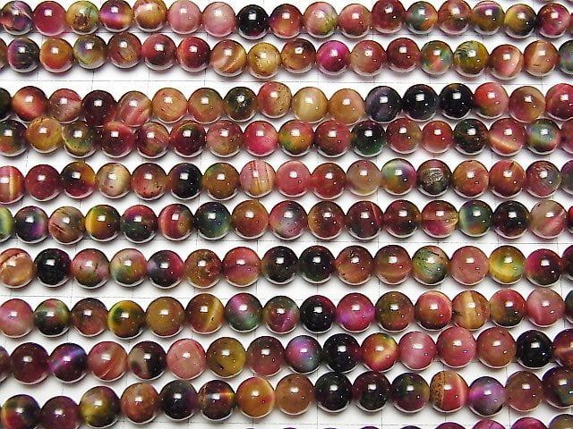 [Video] Mix Color Tiger's Eye AAA- Round 6mm 1strand beads (aprx.15inch/36cm)