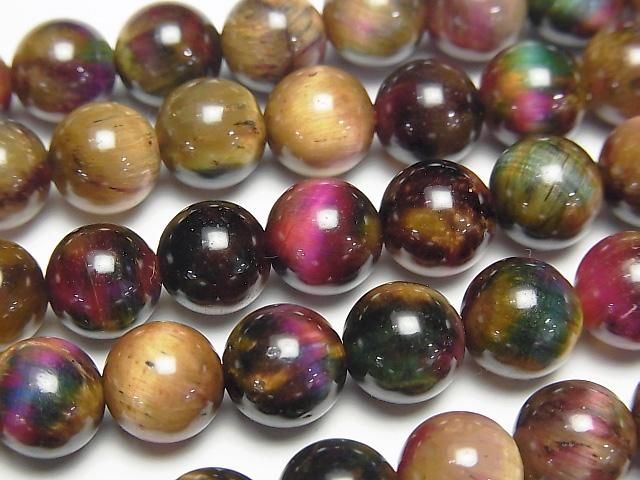 [Video] Mixed Color Tiger's Eye AA++ Round 8mm 1-strand beads (approx. 15 inches/36 cm)