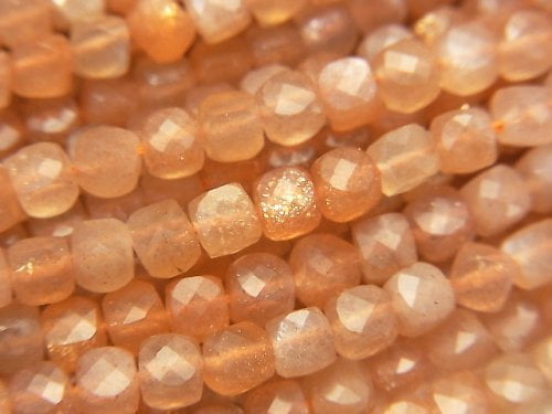 [Video] High Quality! Orange Moonstone AA++ Cube Shape 4x4x4mm half or 1strand beads (aprx.15inch / 37cm)