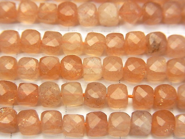 [Video] High Quality! Orange Moonstone AA++ Cube Shape 4x4x4mm half or 1strand beads (aprx.15inch / 37cm)
