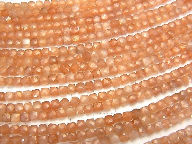 [Video] High Quality! Orange Moonstone AA++ Cube Shape 4x4x4mm half or 1strand beads (aprx.15inch / 37cm)