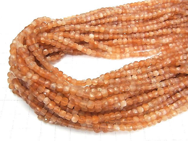 [Video] High Quality! Orange Moonstone AA++ Cube Shape 4x4x4mm half or 1strand beads (aprx.15inch / 37cm)