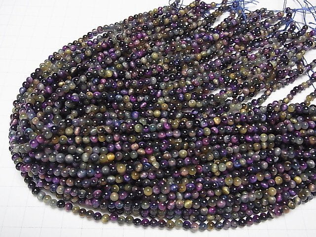 [Video] Mix Tiger's Eye AAA- Round 4mm 1strand beads (aprx.15inch / 36cm)