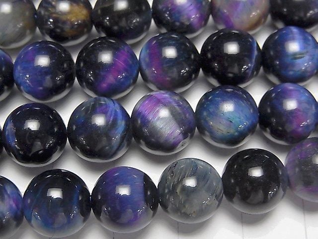 混色虎眼石 AAA級 圓珠 10mm 半串或1串珠子（約15英寸/36厘米）