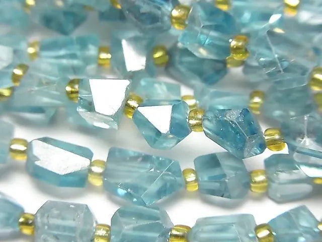[Video]Natural Blue Zircon AA++ Faceted Nugget 1strand beads (aprx.7inch/18cm)
