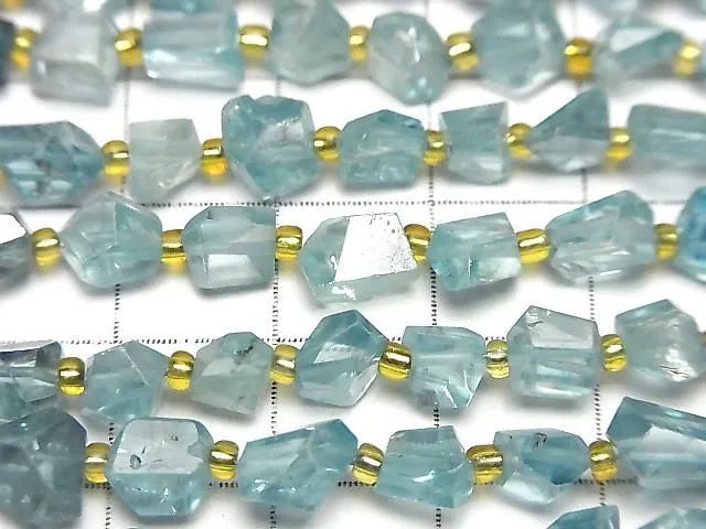 [Video]Natural Blue Zircon AA++ Faceted Nugget 1strand beads (aprx.7inch/18cm)