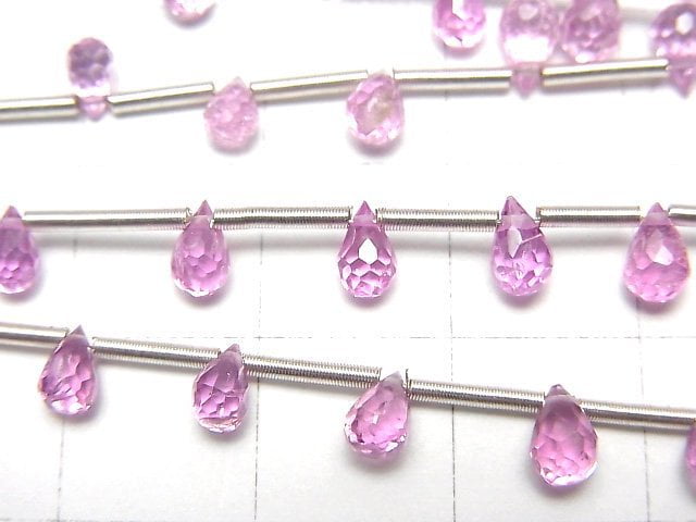 [Video] High Quality Pink Sapphire AAA Drop Faceted Briolette 1strand beads (aprx.7inch / 17cm)