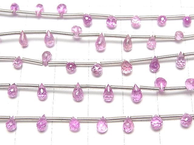 [Video] High Quality Pink Sapphire AAA Drop Faceted Briolette 1strand beads (aprx.7inch / 17cm)