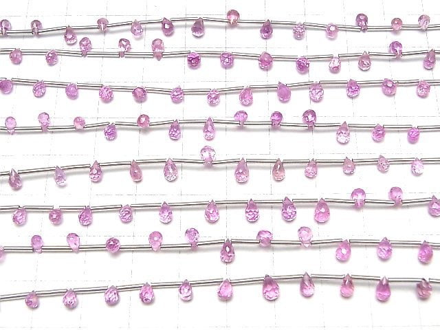 [Video] High Quality Pink Sapphire AAA Drop Faceted Briolette 1strand beads (aprx.7inch / 17cm)