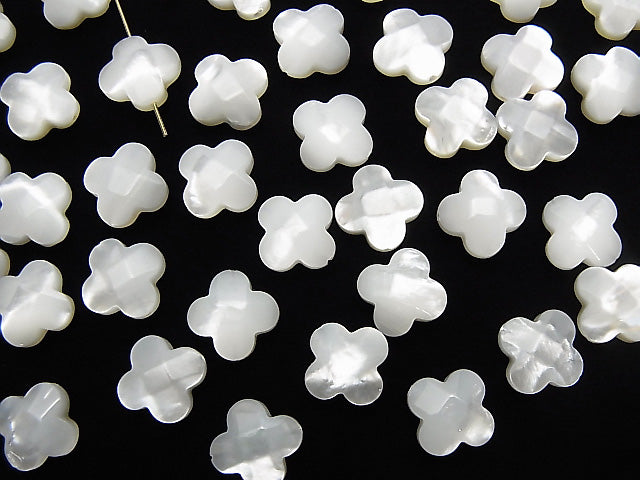 [Video] High Quality White Shell Flower (Faceted) 10x10x4mm [Drilled Hole] 3pcs