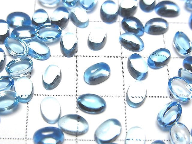 [Video] High Quality Swiss Blue Topaz AAA Oval Cabochon 6x4mm 4pcs