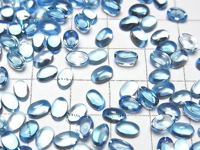 [Video] High Quality Swiss Blue Topaz AAA Oval Cabochon 6x4mm 4pcs