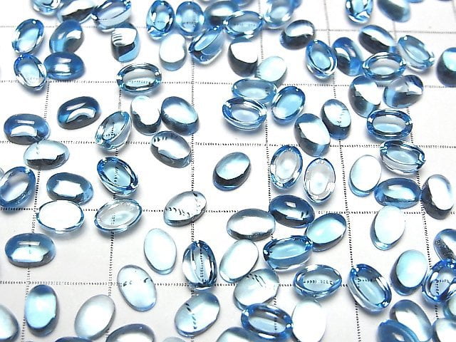 [Video] High Quality Swiss Blue Topaz AAA Oval Cabochon 6x4mm 4pcs