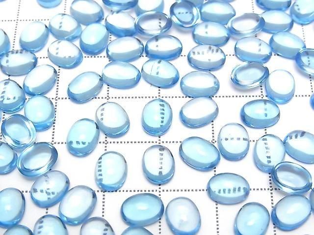 High Quality Swiss Blue Topaz AAA Oval Cabochon 8x6mm 2pcs