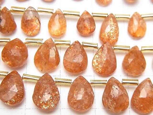 [Video]High Quality Sunstone AAA- Pear shape Faceted Briolette 1strand beads (aprx.7inch/18cm)