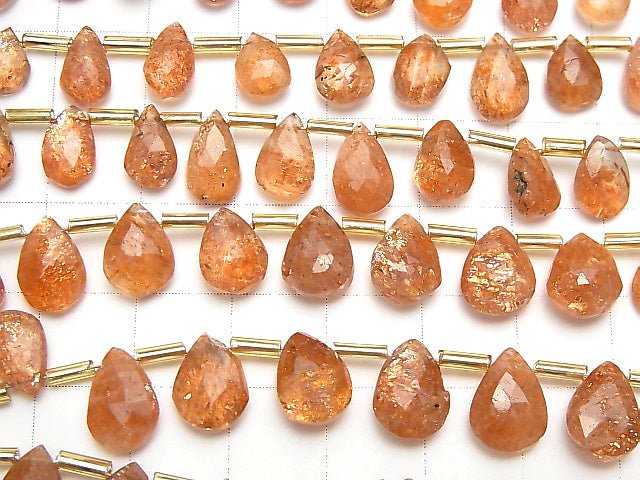 [Video]High Quality Sunstone AAA- Pear shape Faceted Briolette 1strand beads (aprx.7inch/18cm)