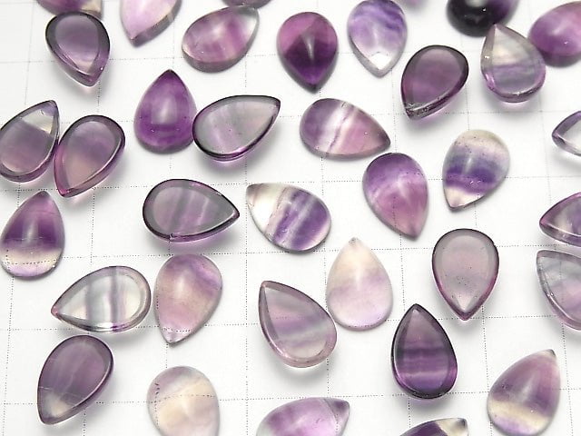 [Video] Fluorite AAA Pear shape Cabochon 12x8mm 3pcs