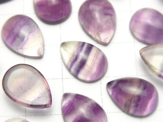 [Video] Fluorite AAA Pear shape Cabochon 14x10mm 3pcs