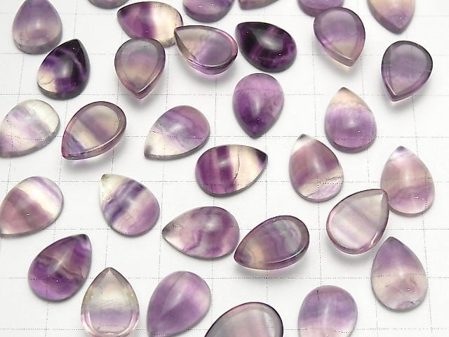 [Video] Fluorite AAA Pear shape Cabochon 14x10mm 3pcs