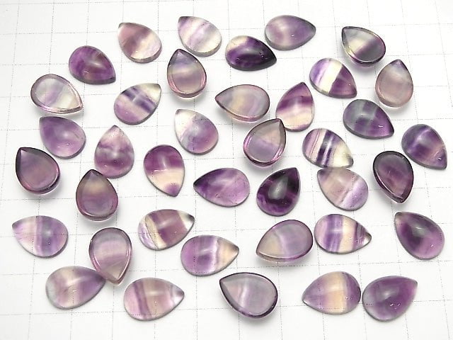 [Video] Fluorite AAA Pear shape Cabochon 14x10mm 3pcs