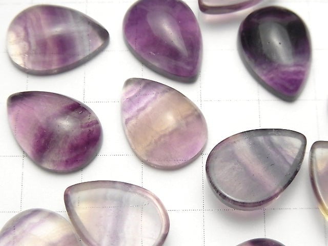 [Video]Fluorite AAA Pear shape Cabochon 18x13mm 2pcs