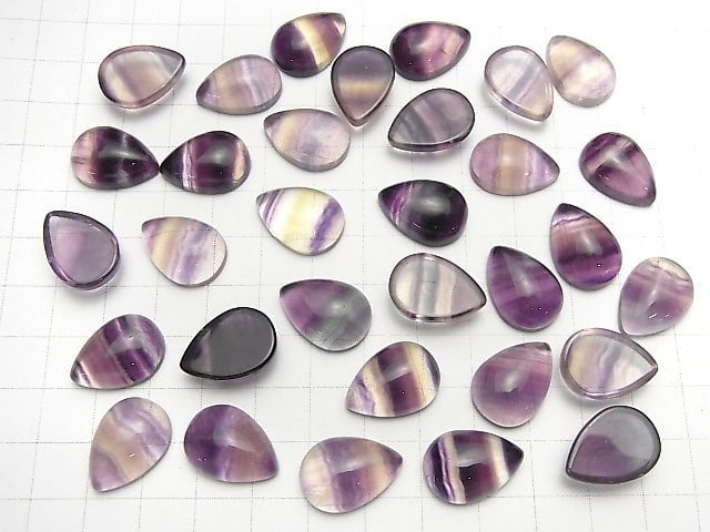 [Video]Fluorite AAA Pear shape Cabochon 18x13mm 2pcs