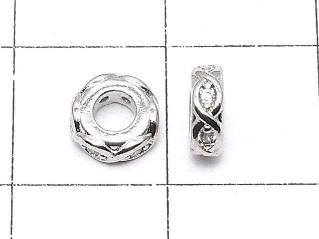 Metal parts Roundel 6x6x2mm Silver (with CZ) 2pcs