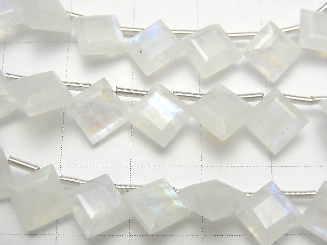 [Video] High Quality Rainbow Moonstone AA++ Diamond Faceted 9x9mm half or 1strand (18pcs)