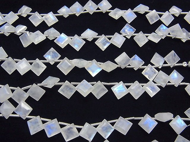 [Video] High Quality Rainbow Moonstone AA++ Diamond Faceted 9x9mm half or 1strand (18pcs)