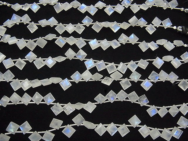 [Video] High Quality Rainbow Moonstone AA++ Diamond Faceted 9x9mm half or 1strand (18pcs)