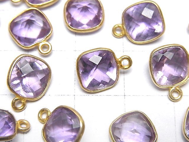 [Video]High Quality Amethyst AAA- Bezel Setting Square Faceted 9x9mm 18KGP 2pcs