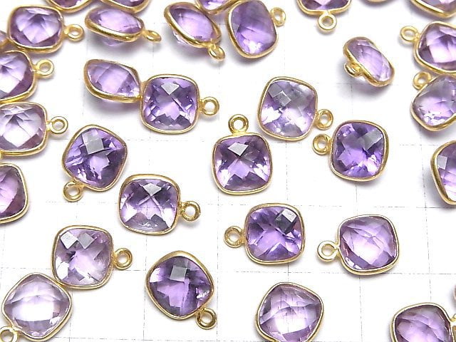 [Video]High Quality Amethyst AAA- Bezel Setting Square Faceted 9x9mm 18KGP 2pcs