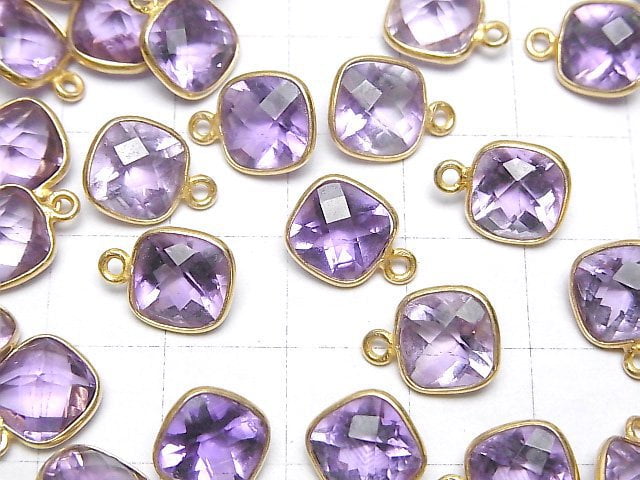 [Video]High Quality Amethyst AAA- Bezel Setting Square Faceted 9x9mm 18KGP 2pcs