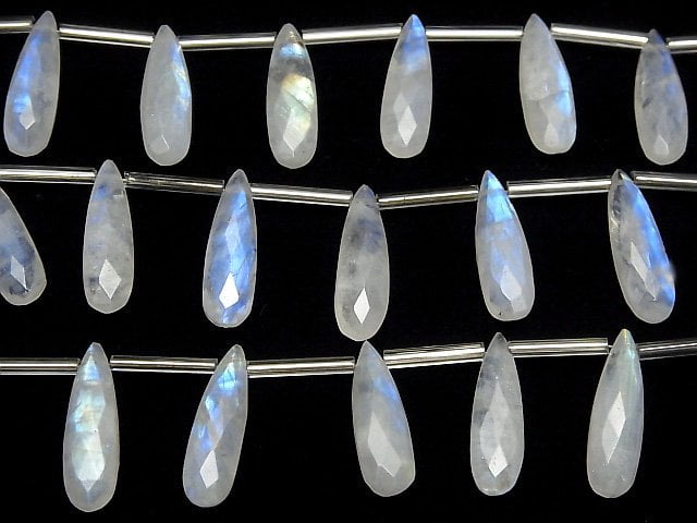 [Video]High Quality Rainbow Moonstone AA++ Pear shape Faceted Briolette 20x6mm half or 1strand (8pcs )