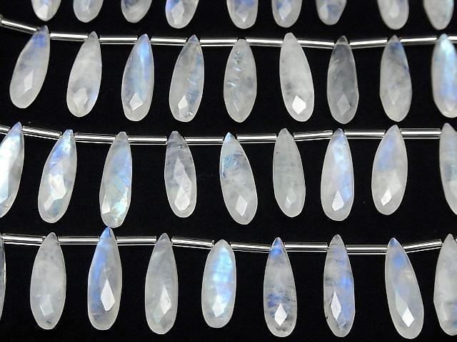 [Video]High Quality Rainbow Moonstone AA++ Pear shape Faceted Briolette 20x6mm 1strand (7pcs)