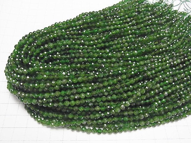 [Video] High Quality! Chrome Diopside AA++ Faceted Round 4mm 1strand beads (aprx.15inch / 37cm)