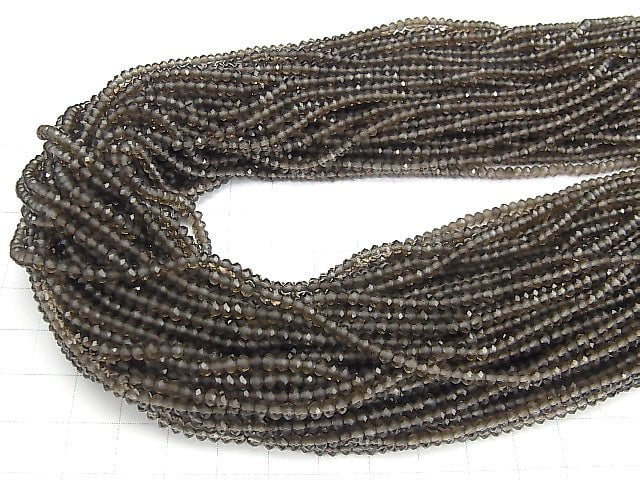 [Video] High Quality! Smoky Quartz AAA Faceted Button Roundel 3x3x2mm 1strand beads (aprx.15inch / 38cm)