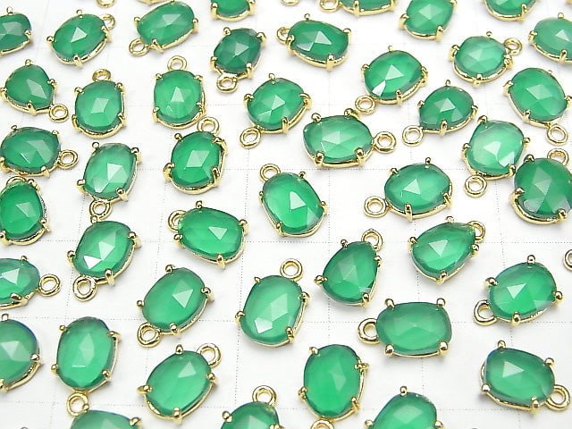 [Video] High Quality Green Onyx AAA Bezel Setting Freeform Rose Cut 18KGP 3pcs