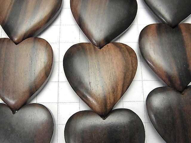 Ebony Wood Vertical Hole Heart 36x35x7mm 1strand beads (aprx.12inch / 30cm)