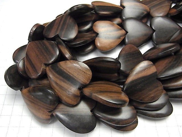 Ebony Wood Vertical Hole Heart 36x35x7mm 1strand beads (aprx.12inch / 30cm)