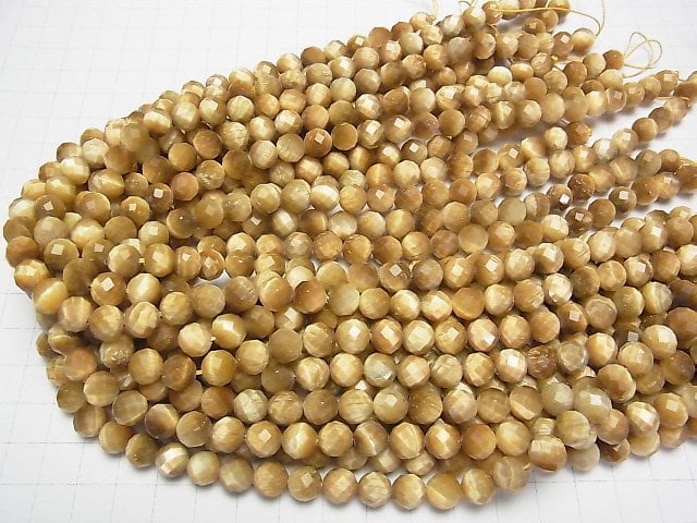 [Video] High Quality! Golden Tiger's Eye AA++ 64Faceted Round 8mm 1strand beads (aprx.15inch / 37cm)