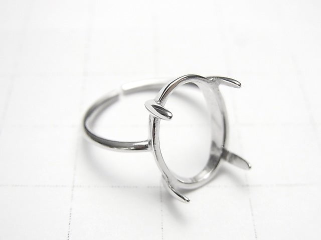 [Video] Silver925 Ring Frame (Prong Setting) Oval 14x10mm Rhodium Plated Free Size 1pc