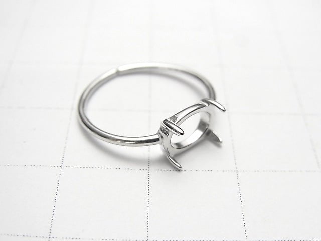 [Video] Silver925 Ring Frame (Prong Setting) Horizontal Oval 8x6mm Rhodium Plated Free Size 1pc