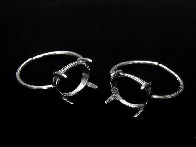 925 純銀戒指托 (爪鑲) 橫向橢圓 10x8mm 鍍銠 活圍 1入