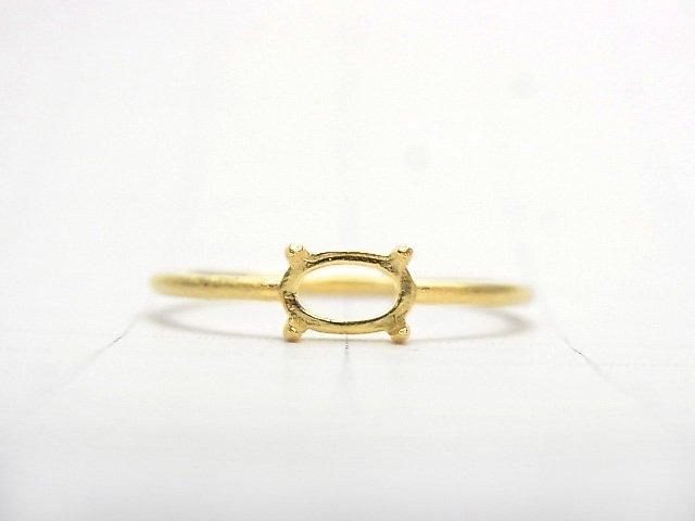 [Video] Silver925 Ring Frame (Prong Setting) Sideways Oval 6x4mm Hairline 18KGP 1pc