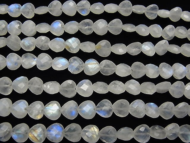 [Video] High Quality Rainbow Moonstone AA++ Vertical Hole Heart cut 8x8mm half or 1strand beads (aprx.6inch / 16cm)