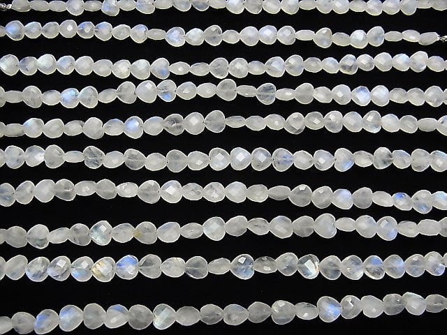 [Video] High Quality Rainbow Moonstone AA++ Vertical Hole Heart cut 8x8mm half or 1strand beads (aprx.6inch / 16cm)