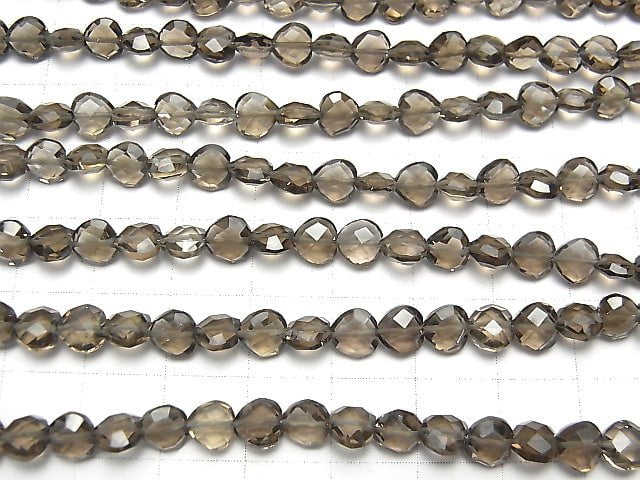 [Video] High Quality Smoky Quartz AAA- Vertical Hole Heart cut 6x6mm half or 1strand beads (aprx.6inch / 16cm)