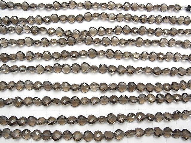 [Video] High Quality Smoky Quartz AAA- Vertical Hole Heart cut 8x8mm half or 1strand beads (aprx.6inch / 16cm)