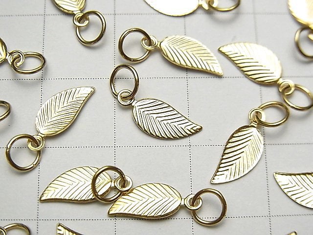 14KGF Leaf Charm with Jump Ring 12x5mm 2pcs